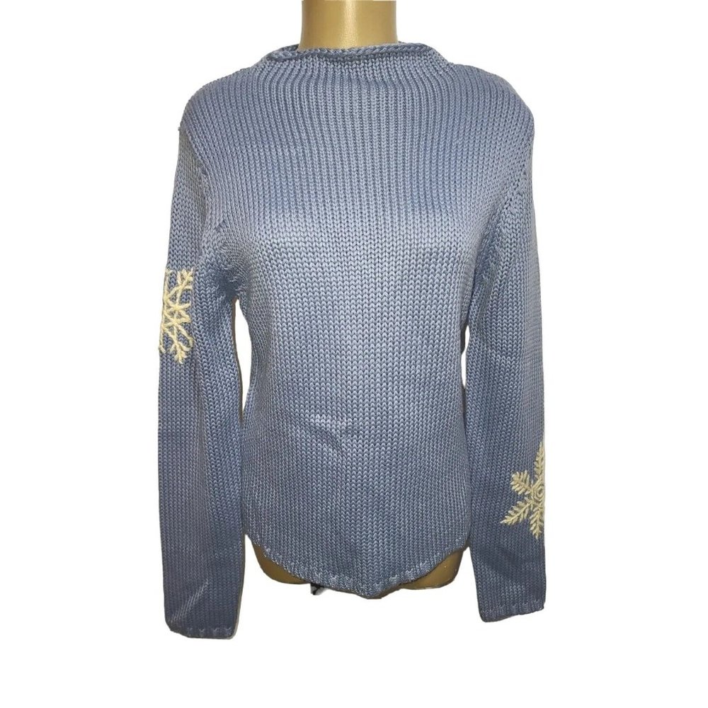 VINTAGE Slates Janet Howard Blue Gray Snowflake Holiday Sweater Sz M NWOT wb4